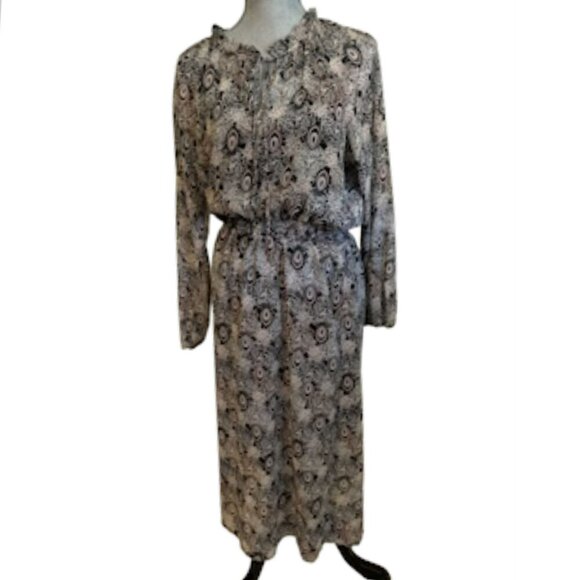 Veronica M Catia Peacock Chiffon Smocked Midi Dress in Feather Print Size L - Picture 4 of 8